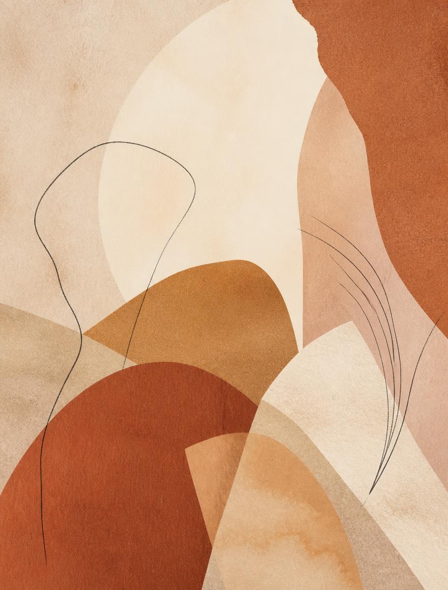 Warm abstract collage in cream, amber and terracotta tones